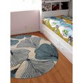 Glitzy Rugs 8 x 8 ft. Hand Tufted Wool Round Floral Area Rug, Cream Blue UBSK00662T0903B8